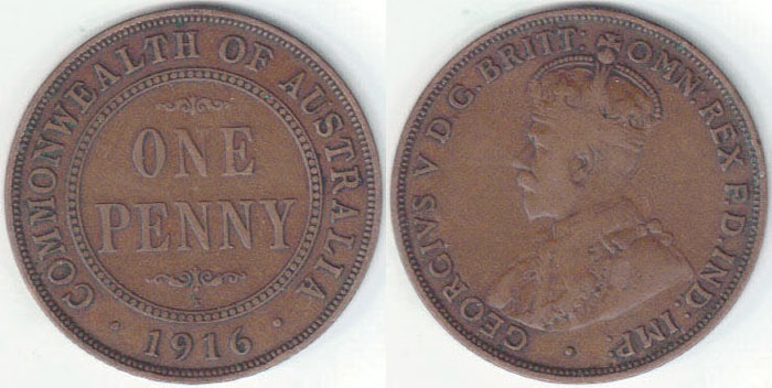 1916 Australia Penny (VG - Fine)